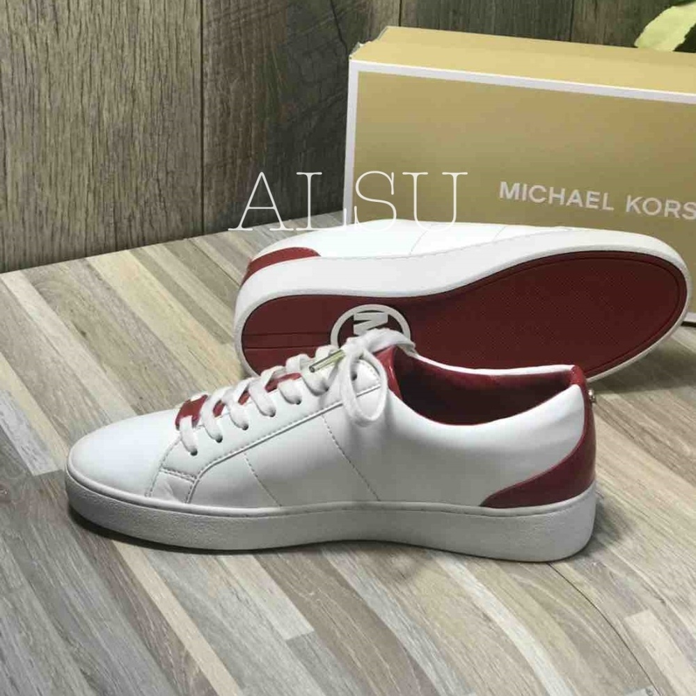NWT Michael Kors Catelyn Lace Up White Chili Red W - Picture 6 of 8